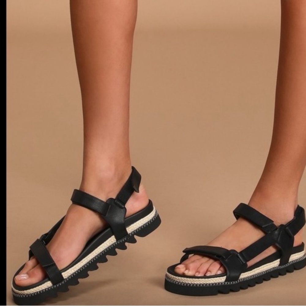 Lulus Sonnie Black Espadrille Sandals Sz 5.5
